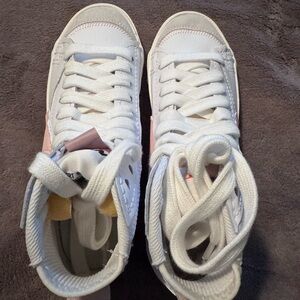 Nike White and Pink High-Top Sneakers